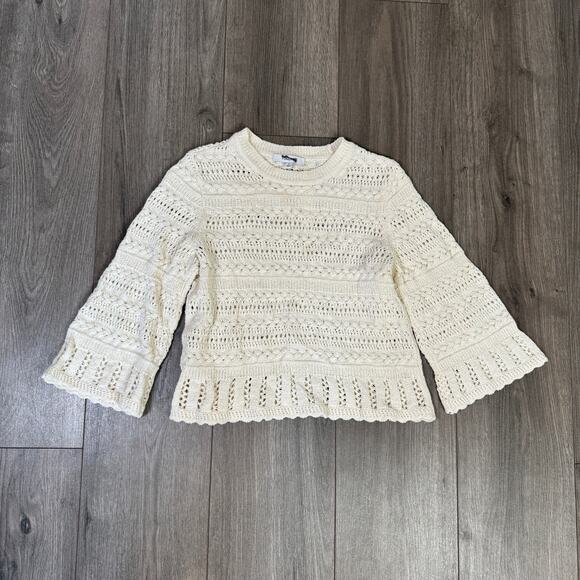 Madewell Scalloped-Trim Sweater Tee SZ XS Sand Crewneck Crop Open Knit Pullover - Picture 4 of 9